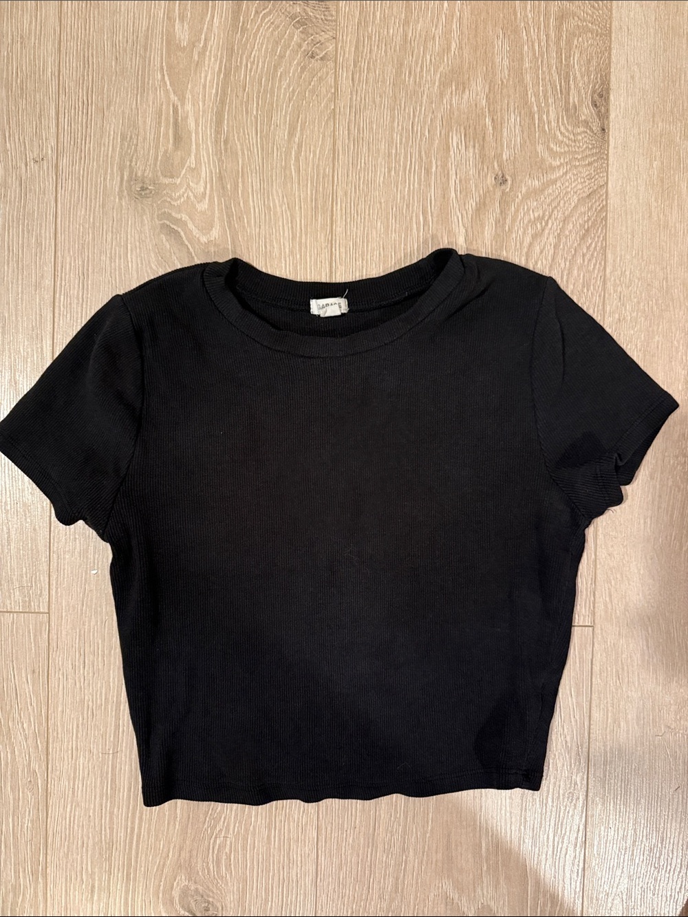 Garage Black Ribbed Crop Tee - Short Sleeve Women's Top